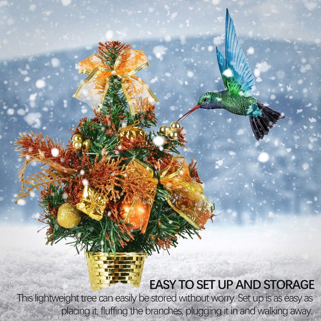 Mini Potted Christmas Tree - PVC Tabletop Pine Ornament for Holiday Decorations (Gold)