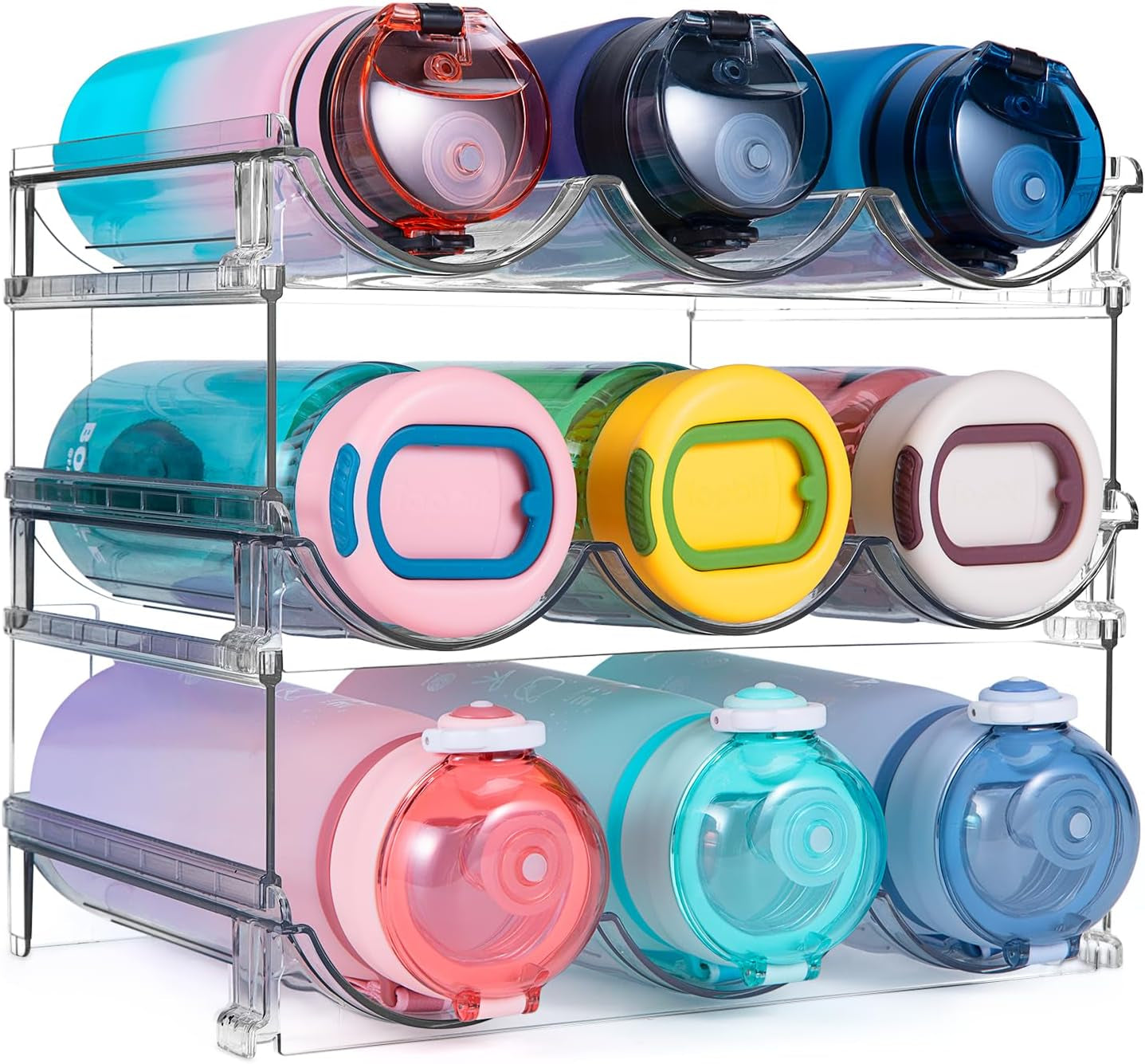 Water Bottle Storage Organizer Set - 2 Pack Stackable Rack for Cabinet