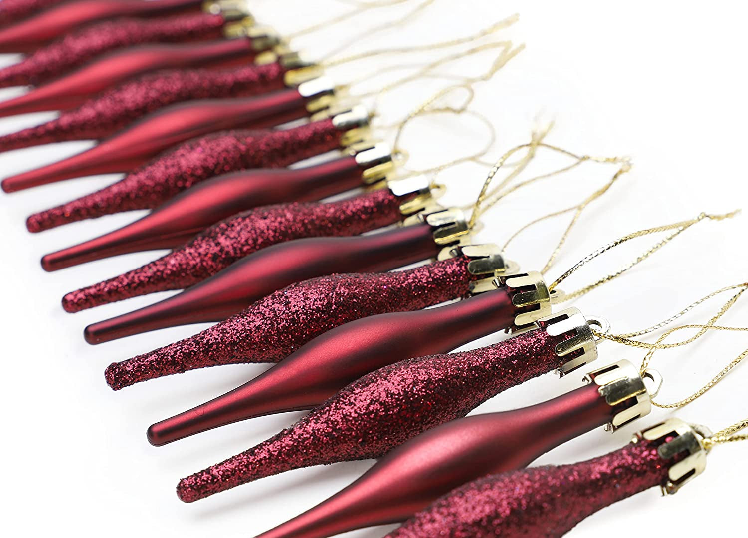 ® Set of 15 8.5cm Droplet Baubles - Matte and Glitter Finish - Rioja Red Christmas Ornaments