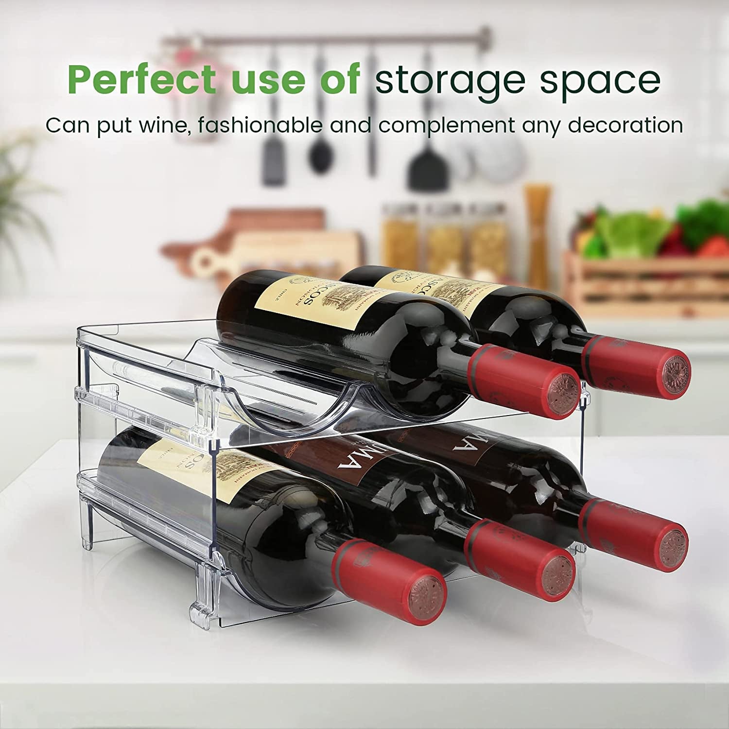 Water Bottle Storage Organizer Set - 2 Pack Stackable Rack for Cabinet