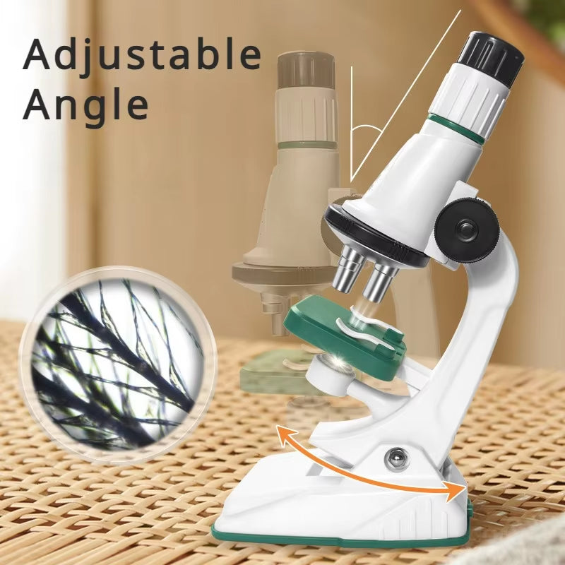 Kids Microscope Kit 200X 600X 1200X Biological Science Stem Toy Hand Loupe School Educational Pocket Microscope with LED Light