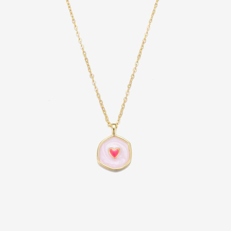 Tewiky Gold Irregular Two-Tone Glow-in-the-Dark Enamel Heart Coin Pendant Necklace - Fluorescent Night Glow Holiday Gift