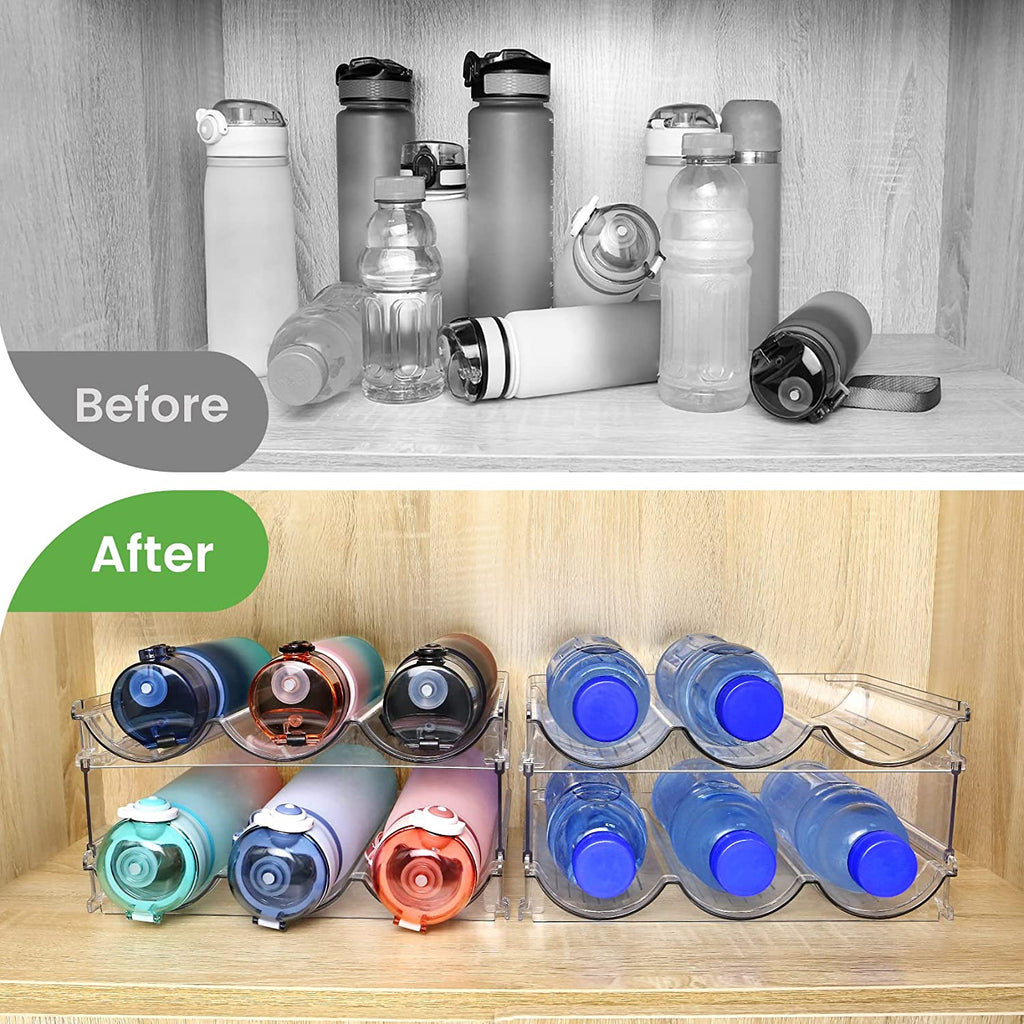 Water Bottle Storage Organizer Set - 2 Pack Stackable Rack for Cabinet