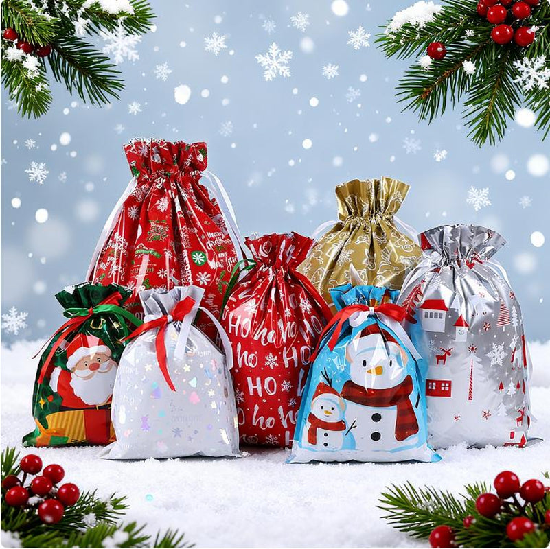Delightful 52-Piece Christmas Drawstring Gift Bags Set with Tags – Reusable Holiday Wrapping in 20 Festive Designs for Every Occasion