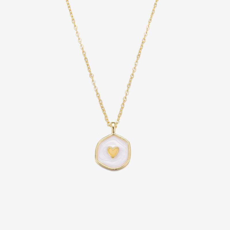 Tewiky Gold Irregular Two-Tone Glow-in-the-Dark Enamel Heart Coin Pendant Necklace - Fluorescent Night Glow Holiday Gift