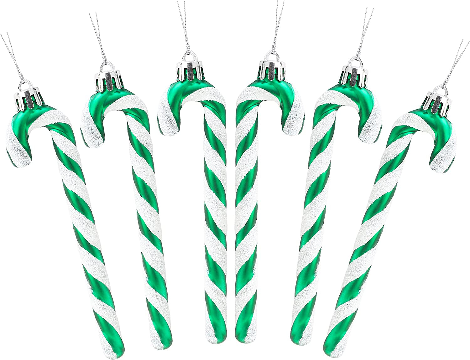® Set of 6 Black & White Glitter Candy Cane Christmas Tree Ornaments (13 cm)