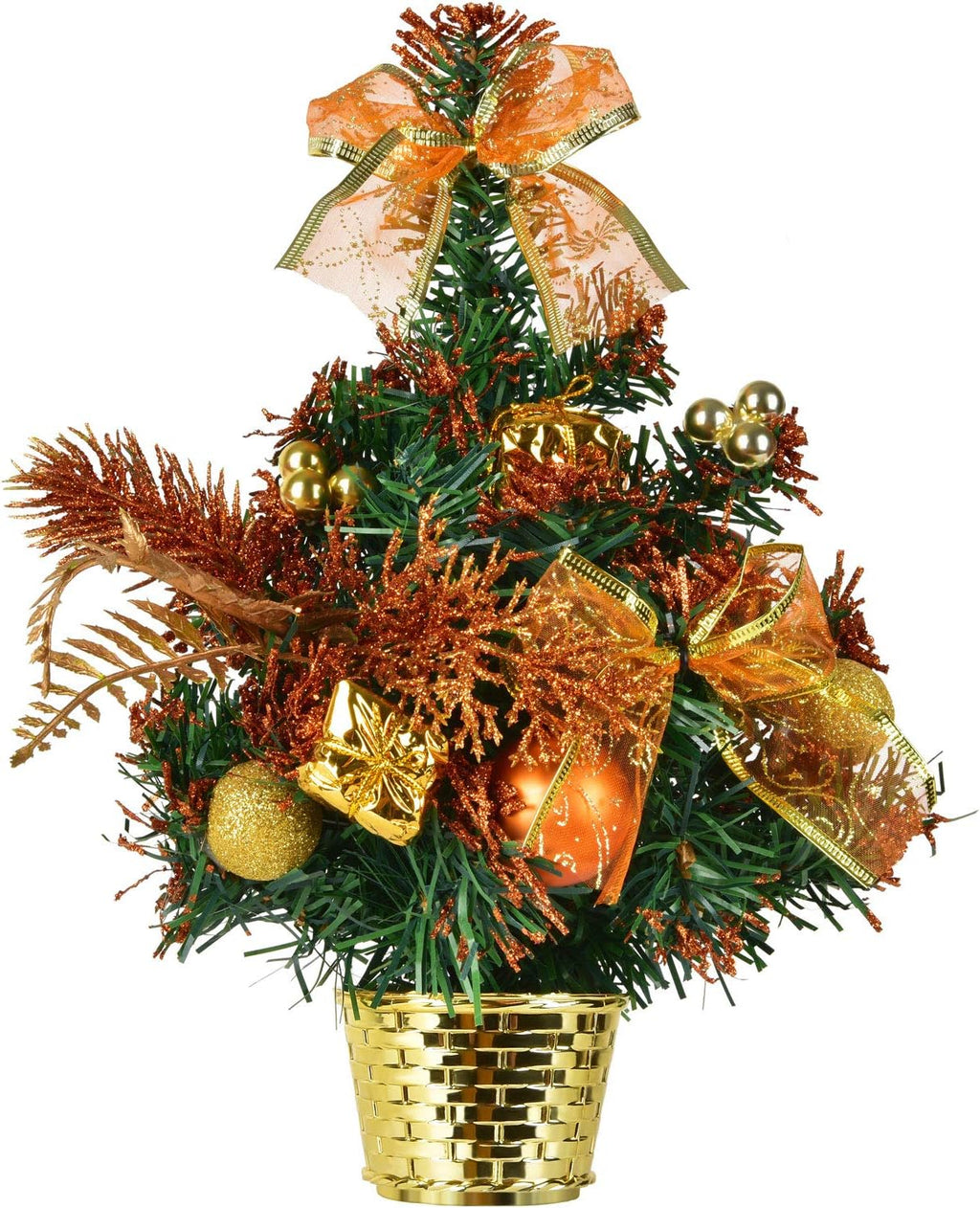 Mini Potted Christmas Tree - PVC Tabletop Pine Ornament for Holiday Decorations (Gold)