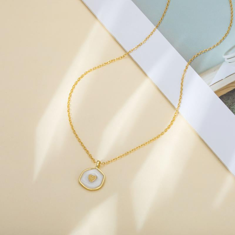 Tewiky Gold Irregular Two-Tone Glow-in-the-Dark Enamel Heart Coin Pendant Necklace - Fluorescent Night Glow Holiday Gift