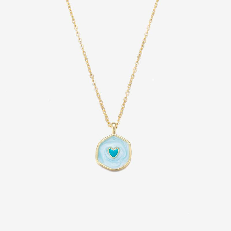 Tewiky Gold Irregular Two-Tone Glow-in-the-Dark Enamel Heart Coin Pendant Necklace - Fluorescent Night Glow Holiday Gift