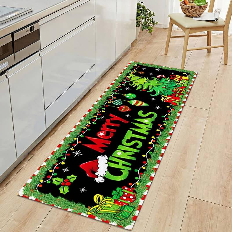 Festive 2-Piece Merry Christmas Tree Lights Floor Mat Set - Perfect for Your Farmhouse Kitchen and Dining Room!