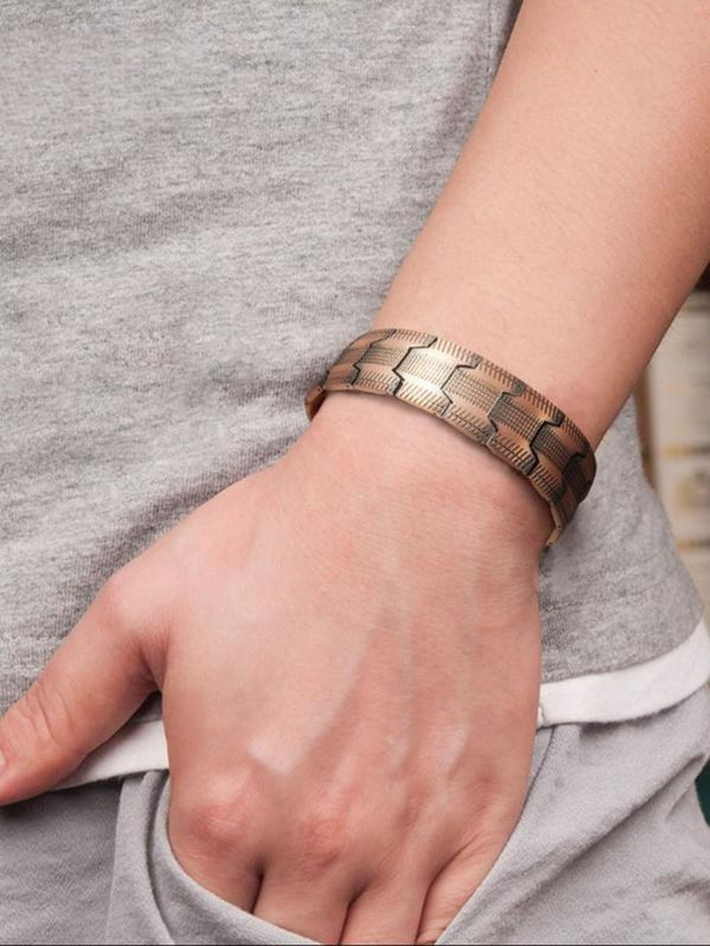 Men's Adjustable Copper Bracelet with Strong 3X Magnetic Power, 99.99% Pure Copper, Geometric Design - Ideal Gift for Birthdays, Christmas, and Valentine's Day