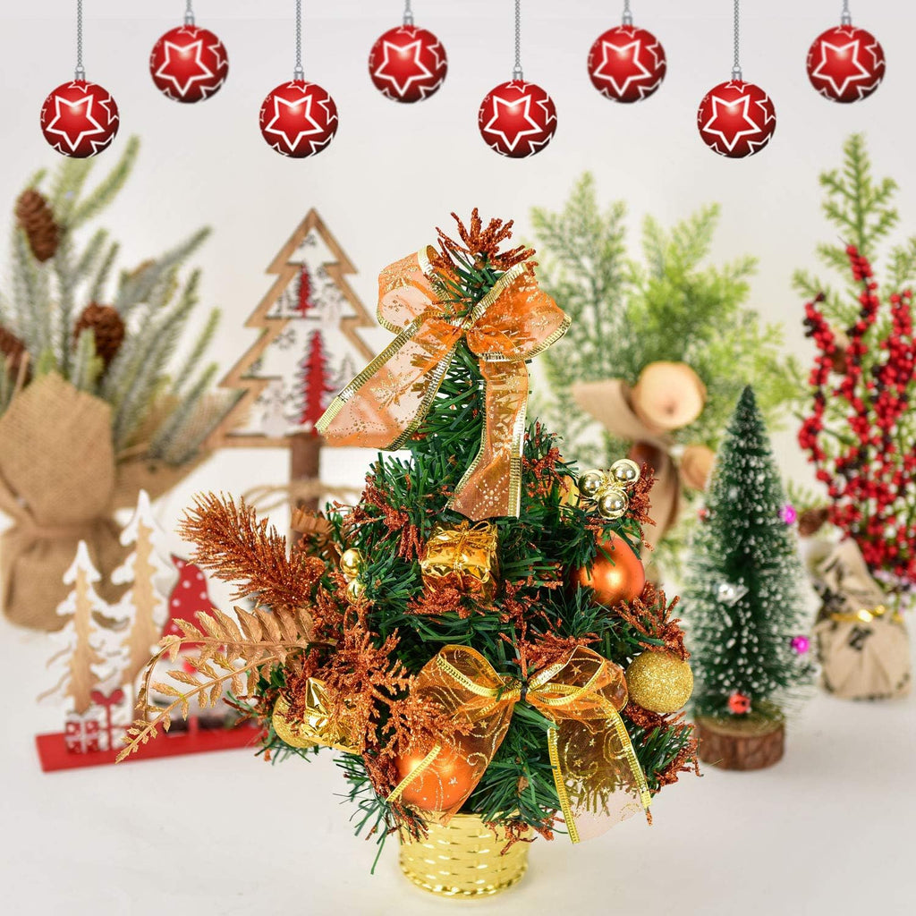 Mini Potted Christmas Tree - PVC Tabletop Pine Ornament for Holiday Decorations (Gold)