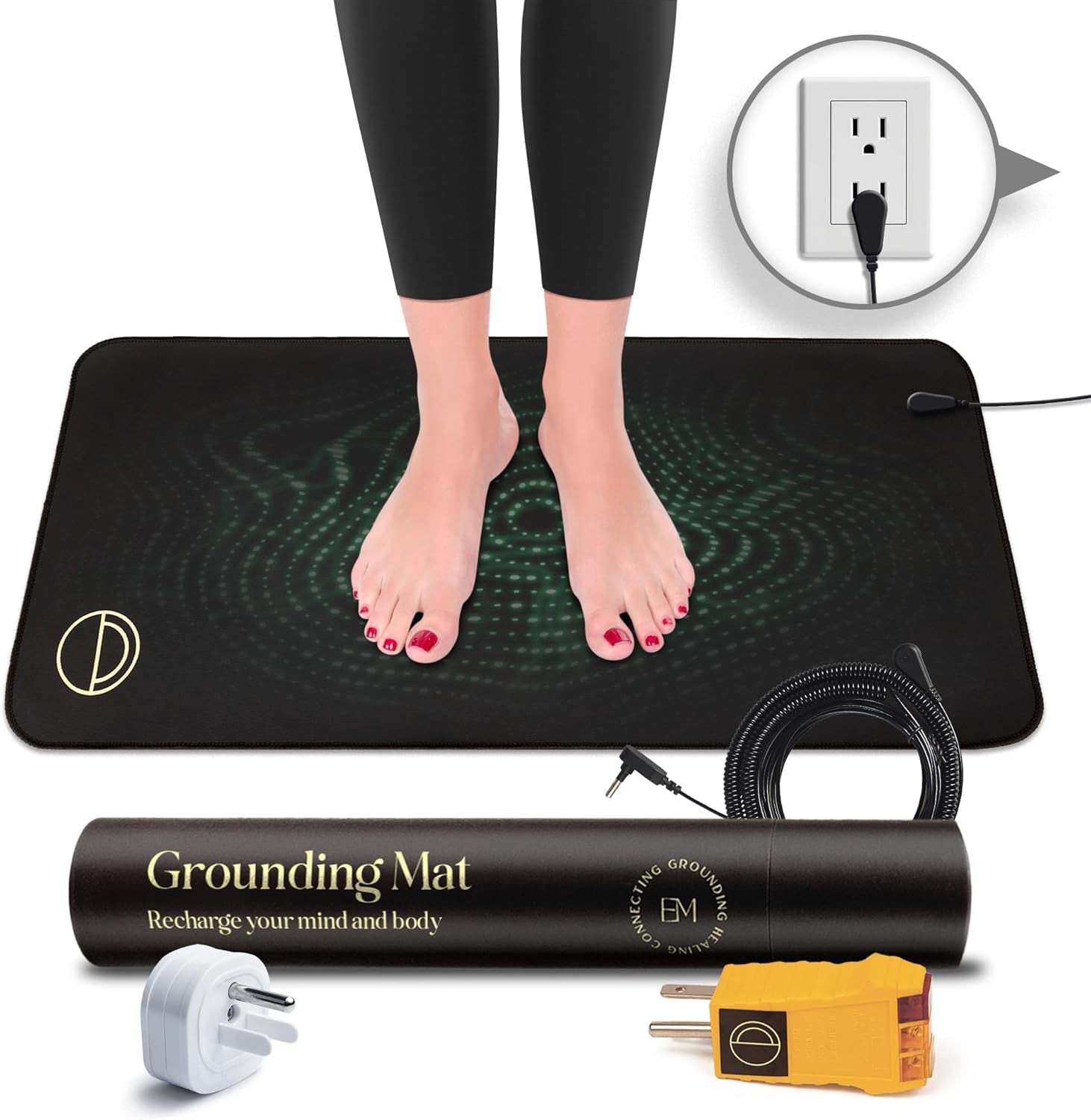 Grounding Mat for Feet (13x29 in) – Earth-Connected Wellness Solution for Pain Relief, Muscle Tension Reduction, and Relaxation – Portable Grounding Pad with Outlet Tester by