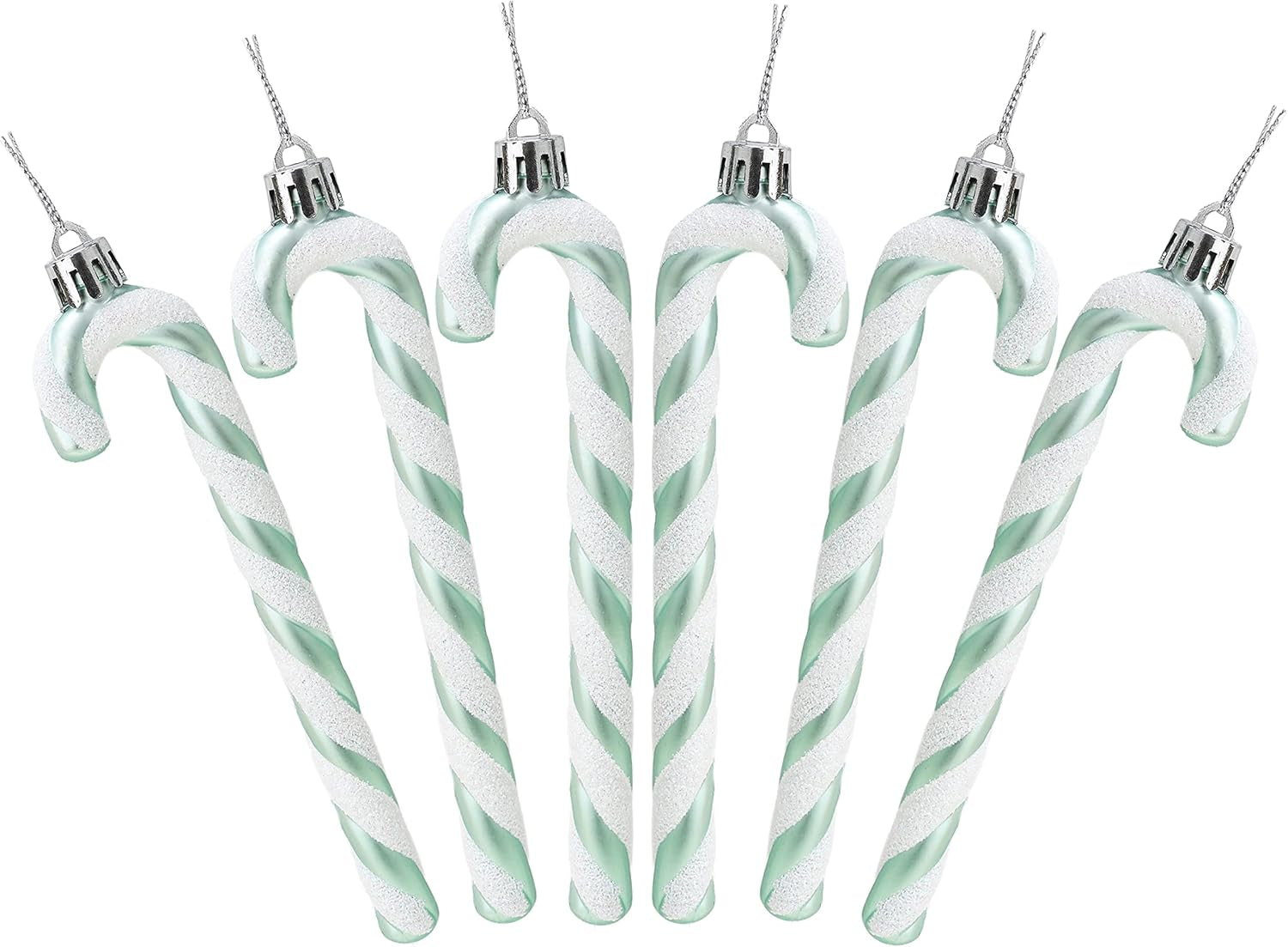 ® Set of 6 Black & White Glitter Candy Cane Christmas Tree Ornaments (13 cm)