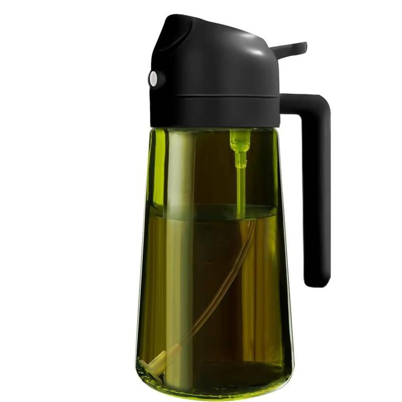 2-Pack 2-in-1 Cooking Oil Sprayer, 16oz (470ml) Dark Green Glass Dispenser Bottle, Light-Blocking Premium Food-Grade Oil Mister for Kitchen, Air Fryer, and BBQ