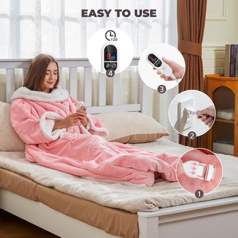 Experience Ultimate Comfort with the TEHANLD Electric Wearable Heated Blanket – Cozy Up with Foot Pockets, Sleeves, and 6 Heat Settings!