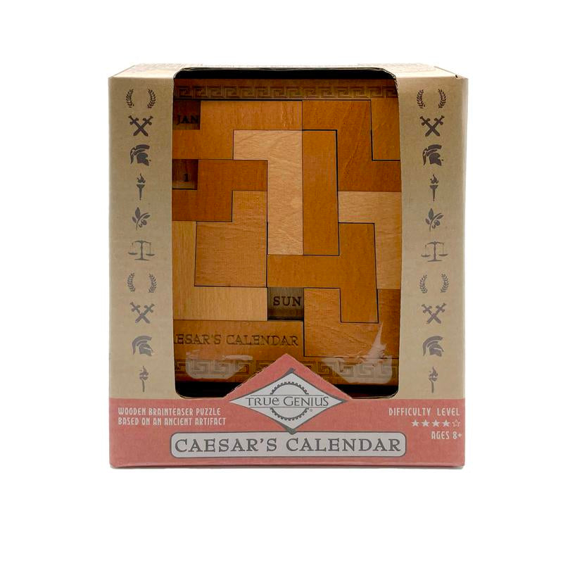 True Genius: Caesar's Calendar - Daily Puzzle Calendar with 365 Unique Brainteasers, Wood Puzzle, Level 4 Difficulty, Suitable for Ages 8 and Up