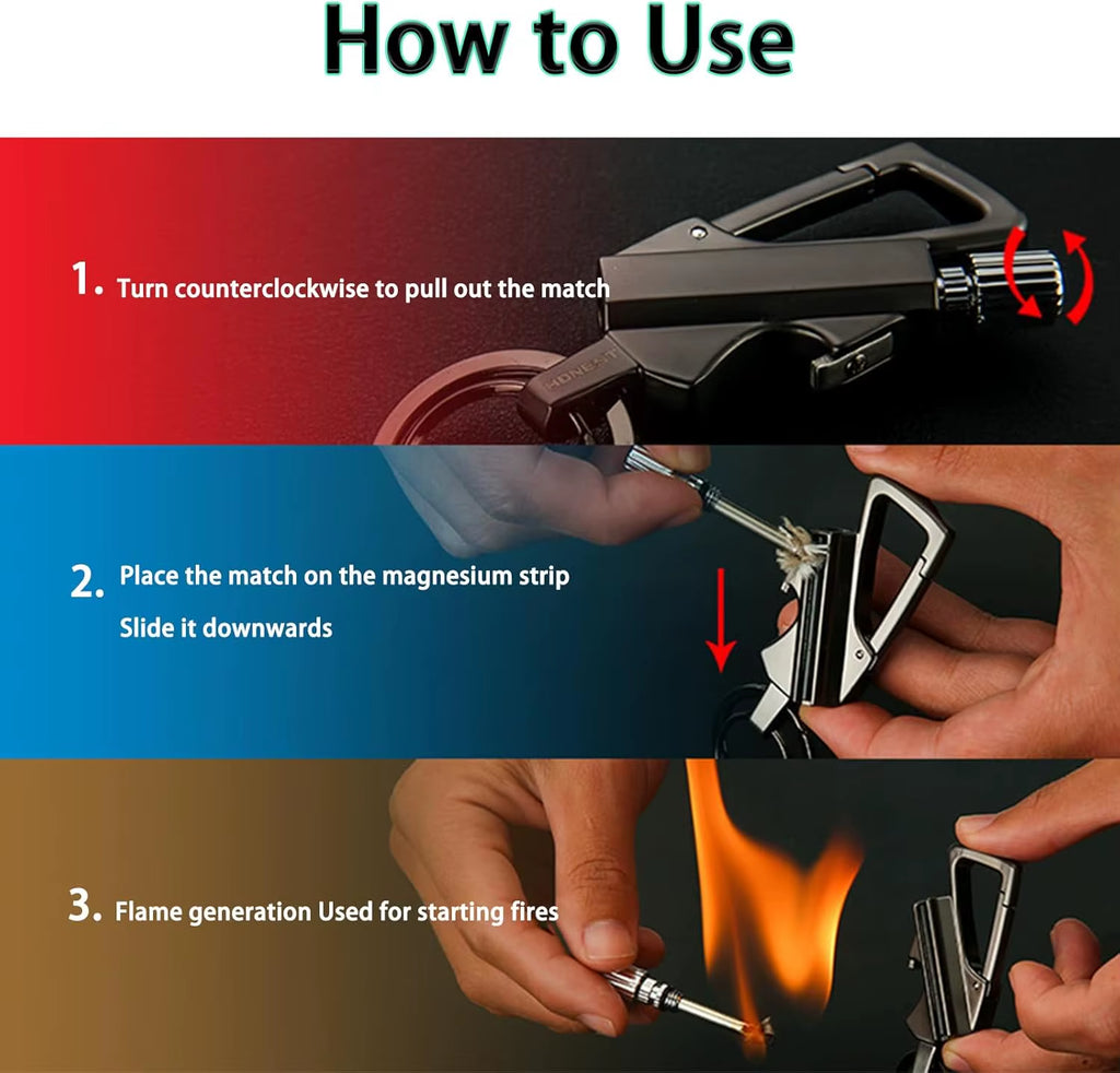 Ultimate Multi-Tool Permanent Match Lighter with Keychain Bottle Opener - Windproof & Waterproof Fire Starter for Outdoor Adventures
