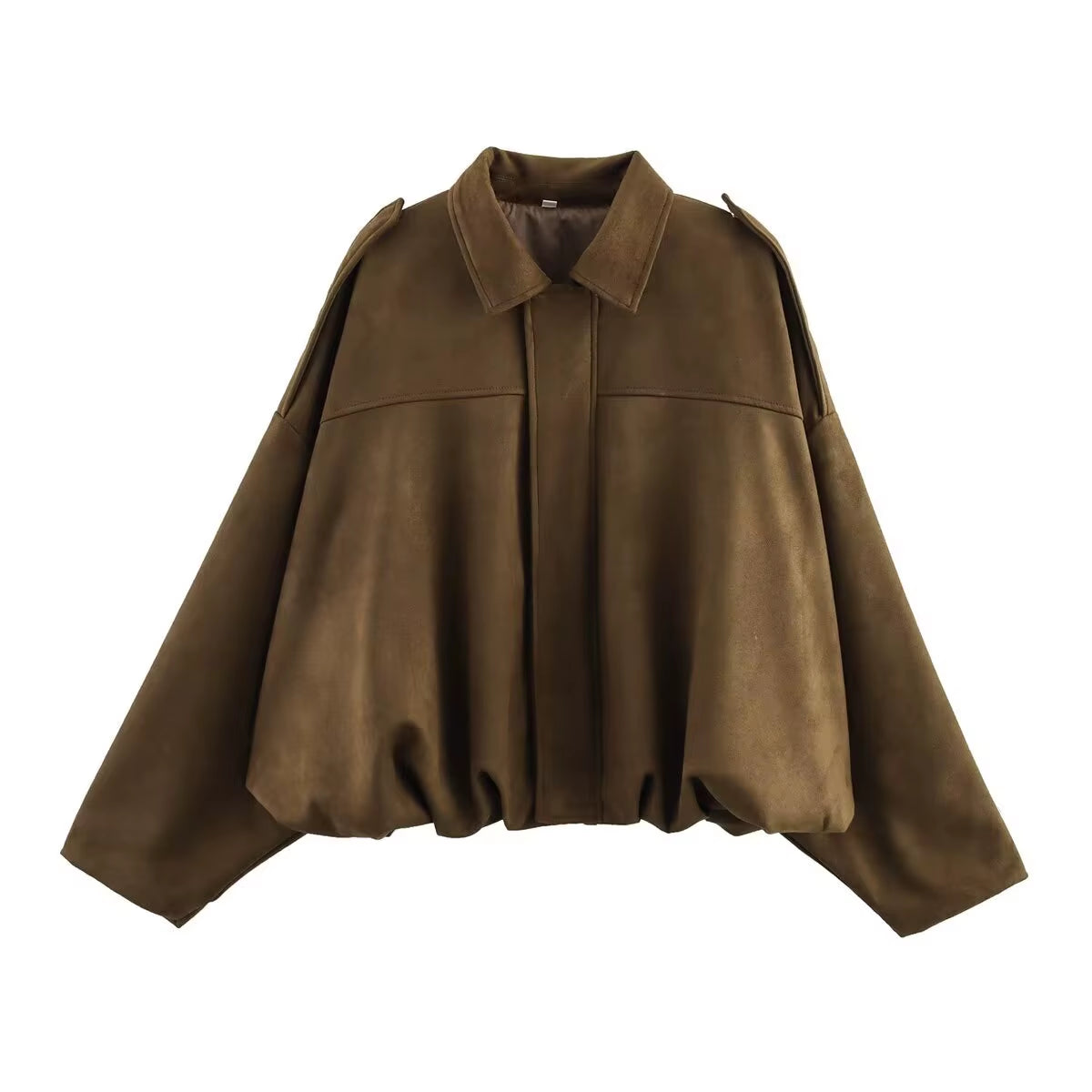 Chic 2025 Women's Suede Textured Bomber Jacket - Stylish Long Sleeve Lapel Coat for Casual Autumn/Winter Wear