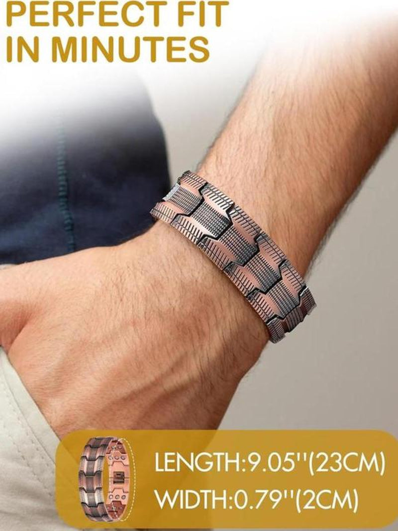 Men's Adjustable Copper Bracelet with Strong 3X Magnetic Power, 99.99% Pure Copper, Geometric Design - Ideal Gift for Birthdays, Christmas, and Valentine's Day