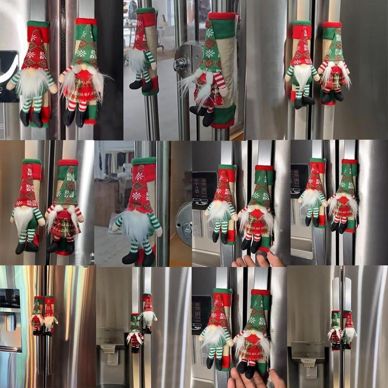 Festive Christmas Gnome Refrigerator Door Handle Covers - Kitchen Appliance Decor for Fridge, Microwave, and Dishwasher - Ideal Holiday Party Favors and Ornaments