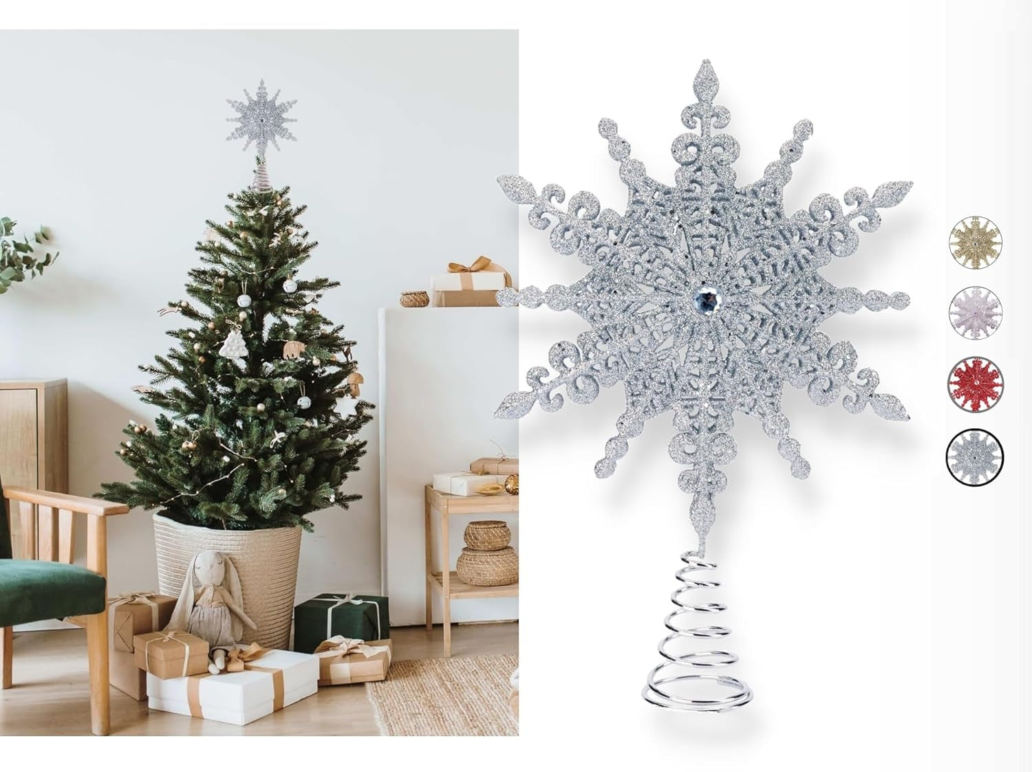 8-Inch Silver Glittered Filigree Christmas Star Tree Topper and Home Décor Ornament