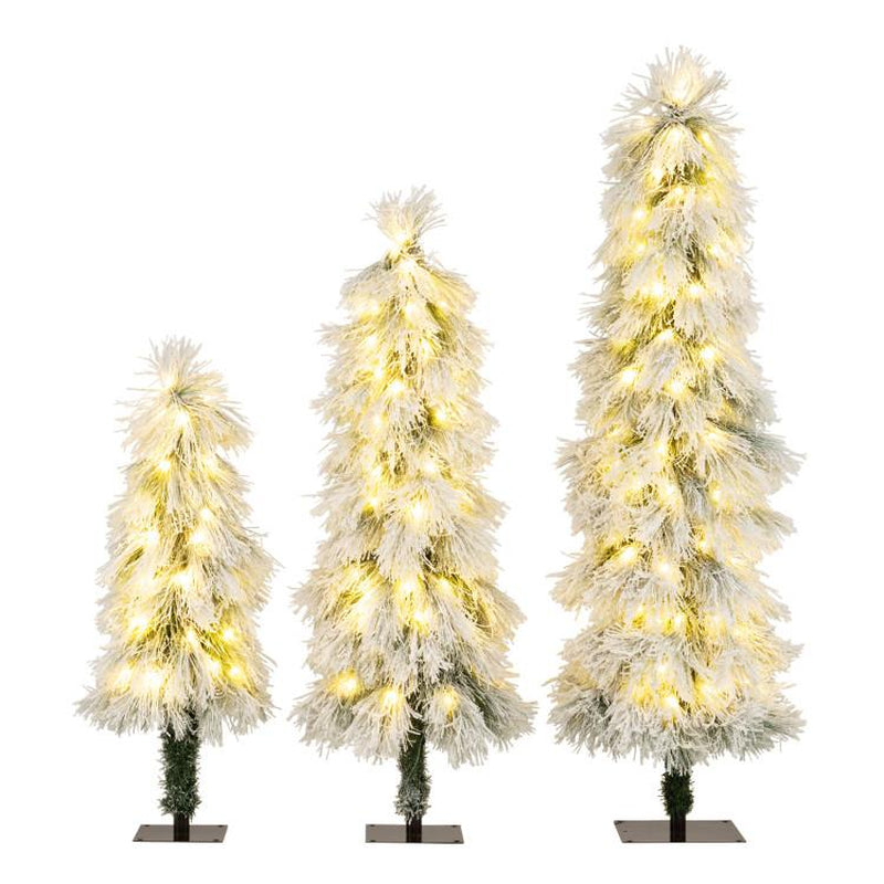 COSTWAY Pre-Lit Snow Flocked Slim Pencil Christmas Tree with Multi-Color and Warm White LED Lights for Holiday Decoration