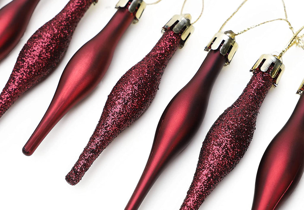® Set of 15 8.5cm Droplet Baubles - Matte and Glitter Finish - Rioja Red Christmas Ornaments