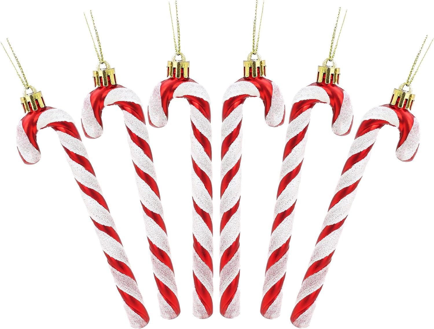 ® Set of 6 Black & White Glitter Candy Cane Christmas Tree Ornaments (13 cm)