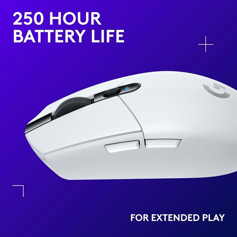 Logitech G305 LIGHTSPEED Wireless Gaming Mouse with HERO 12K Sensor, 12,000 DPI, Lightweight Design, 6 Programmable Buttons, 250-Hour Battery Life, On-Board Memory, Compatible with PC/Mac - White