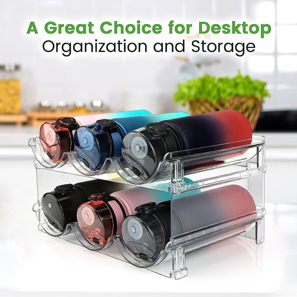 Water Bottle Storage Organizer Set - 2 Pack Stackable Rack for Cabinet