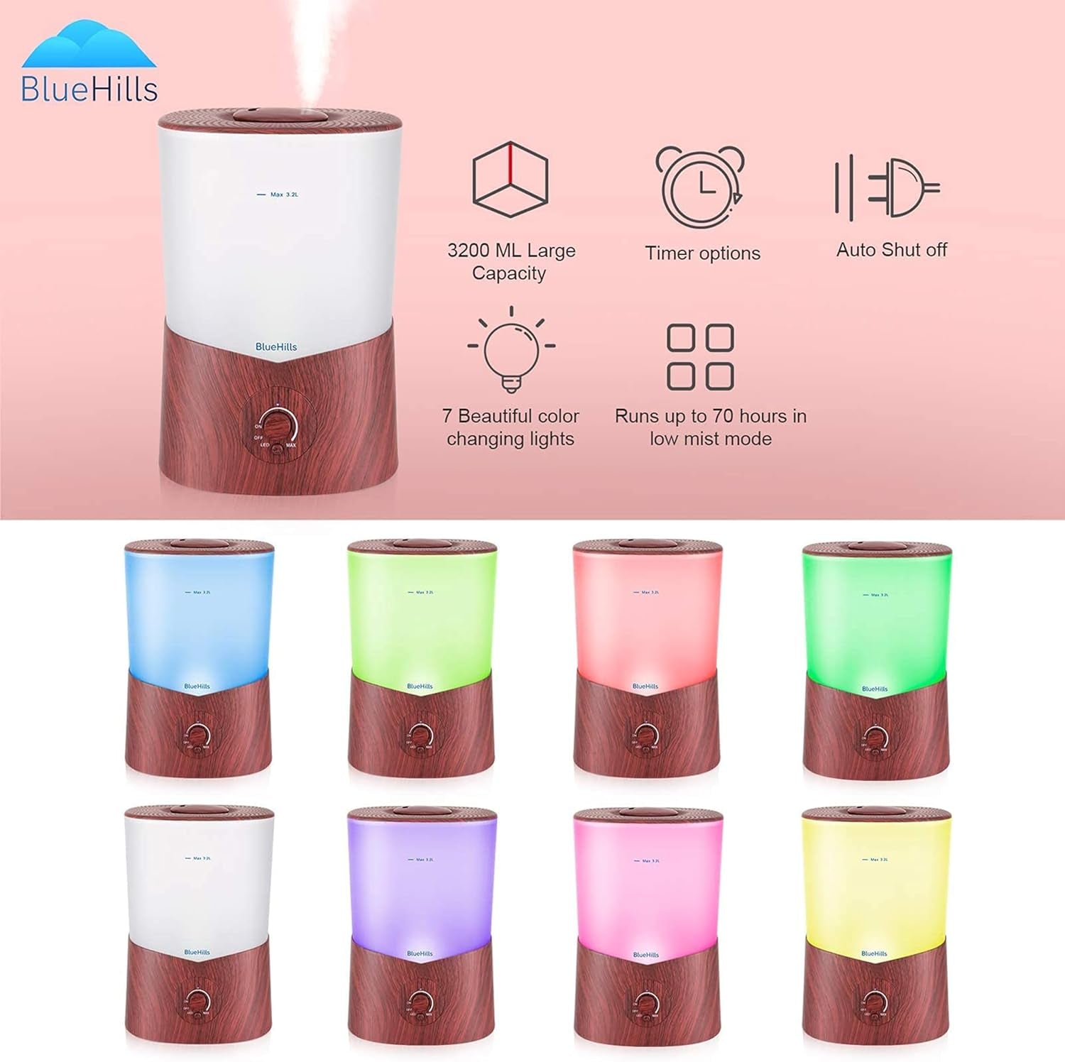 Premium 3000 ML Essential Oil Diffuser and Humidifier - 3 Liter Capacity Aromatherapy Diffuser for Large Rooms, Dark Wood Grain Finish