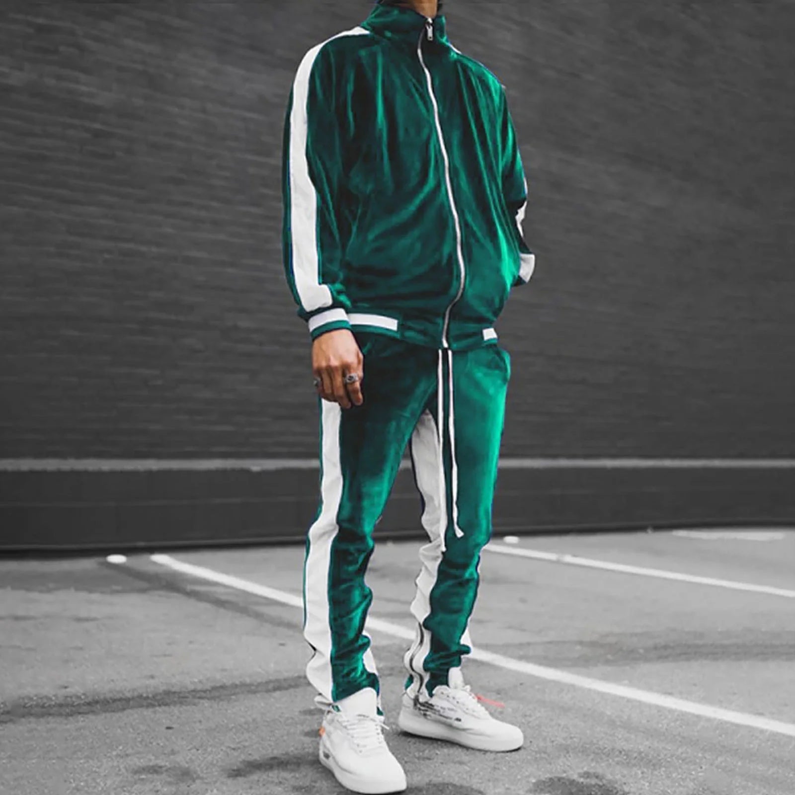 Elevate Your Style with the 2023 Men's Velour Tracksuit - Cozy Full Zip Jacket & Jogger Set for Ultimate Comfort and Performance