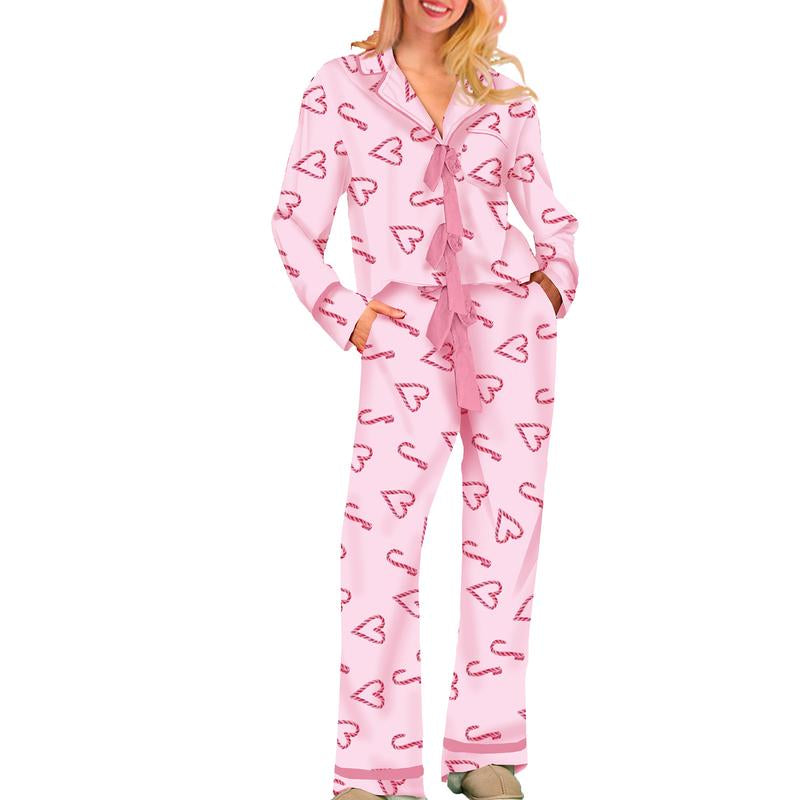 FOCUSNORM Matching Mommy and Me Christmas Pajama Sets with Bow Tie Long Sleeve Shirt and Pants for Women and Girls