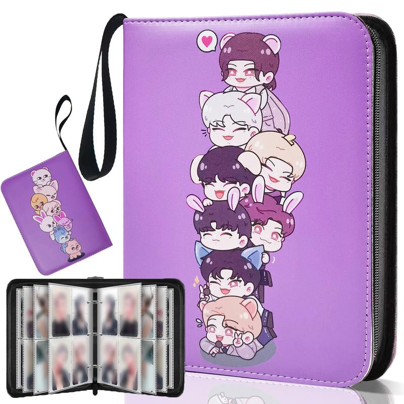 K-Pop Photocard Binder with 400 Pockets, Stylish Cartoon Idol Photo Album, PU Leather Zipper with Wrist Strap