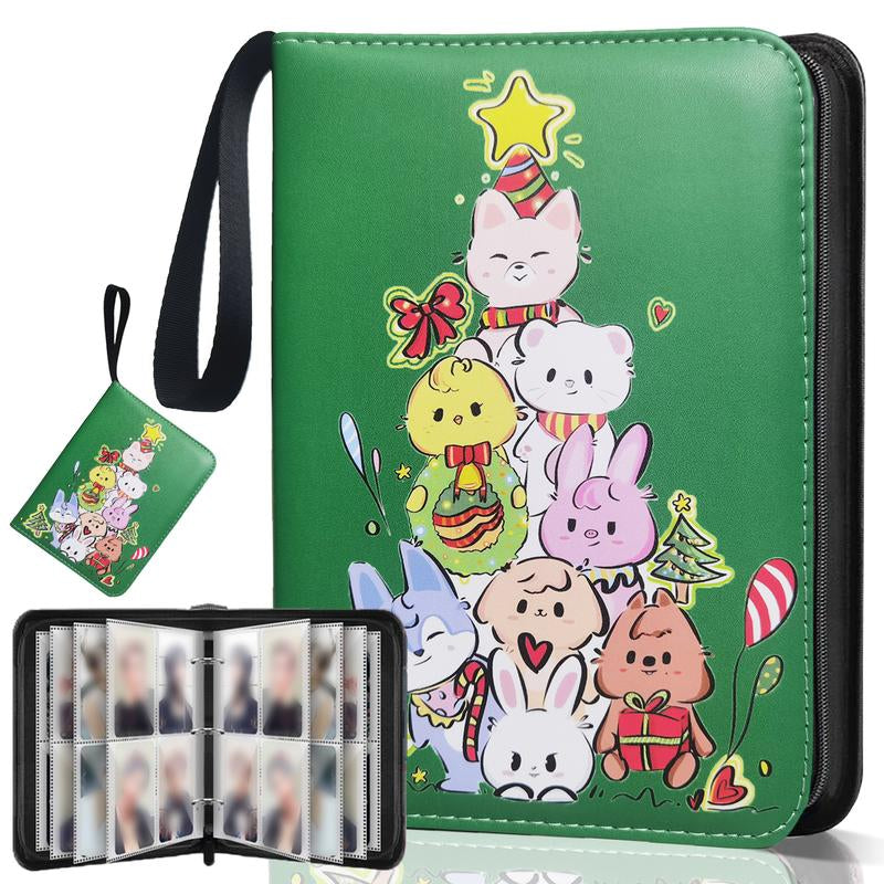 K-Pop Photocard Binder with 400 Pockets, Stylish Cartoon Idol Photo Album, PU Leather Zipper with Wrist Strap