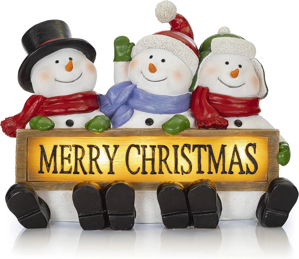 Illuminate Your Holidays with Our Glowing Merry Christmas Sign Trio - LED Snowman Decor for a Festive Touch!