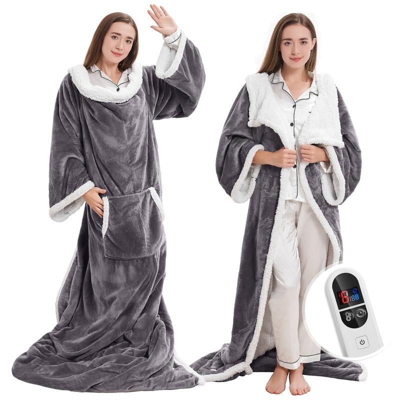 Experience Ultimate Comfort with the TEHANLD Electric Wearable Heated Blanket – Cozy Up with Foot Pockets, Sleeves, and 6 Heat Settings!