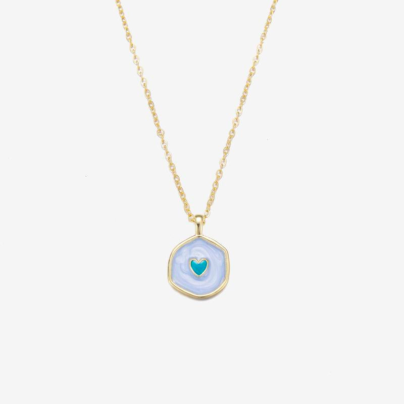 Tewiky Gold Irregular Two-Tone Glow-in-the-Dark Enamel Heart Coin Pendant Necklace - Fluorescent Night Glow Holiday Gift
