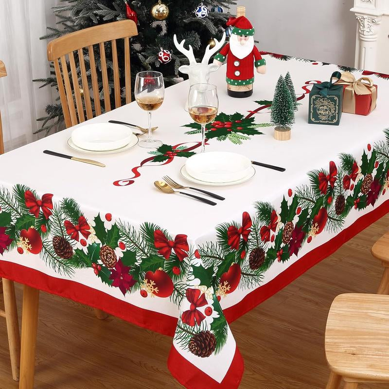 Rectangular Christmas Tablecloth featuring Poinsettia Design - Elegant Holiday Decor for Dinner Parties and Celebrations, Ideal for New Year Events