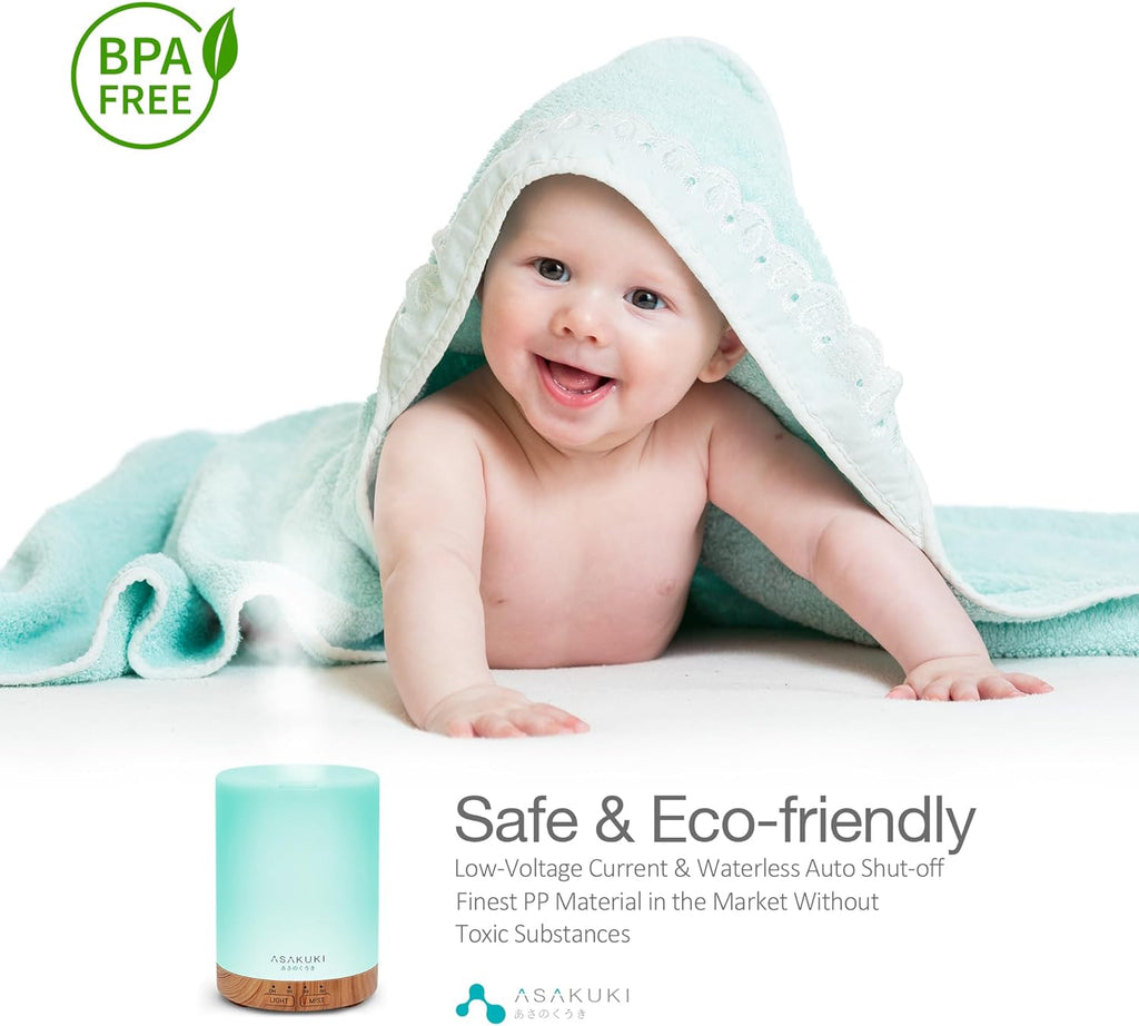 300ML Essential Oil Diffuser and Humidifier - Premium 5-in-1 Aroma Diffuser with 7 LED Color Options and Automatic Shut-Off Feature - Light Brown