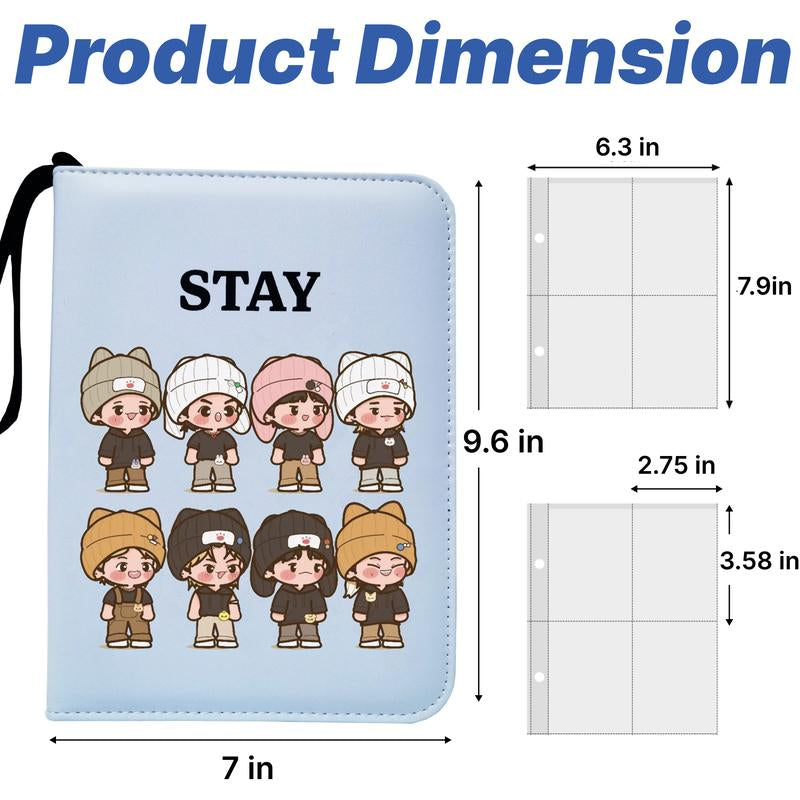 K-Pop Photocard Binder with 400 Pockets, Stylish Cartoon Idol Photo Album, PU Leather Zipper with Wrist Strap