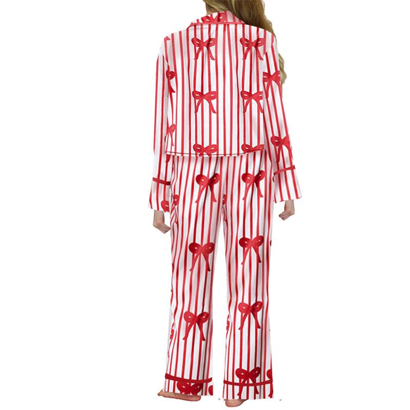 FOCUSNORM Matching Mommy and Me Christmas Pajama Sets with Bow Tie Long Sleeve Shirt and Pants for Women and Girls