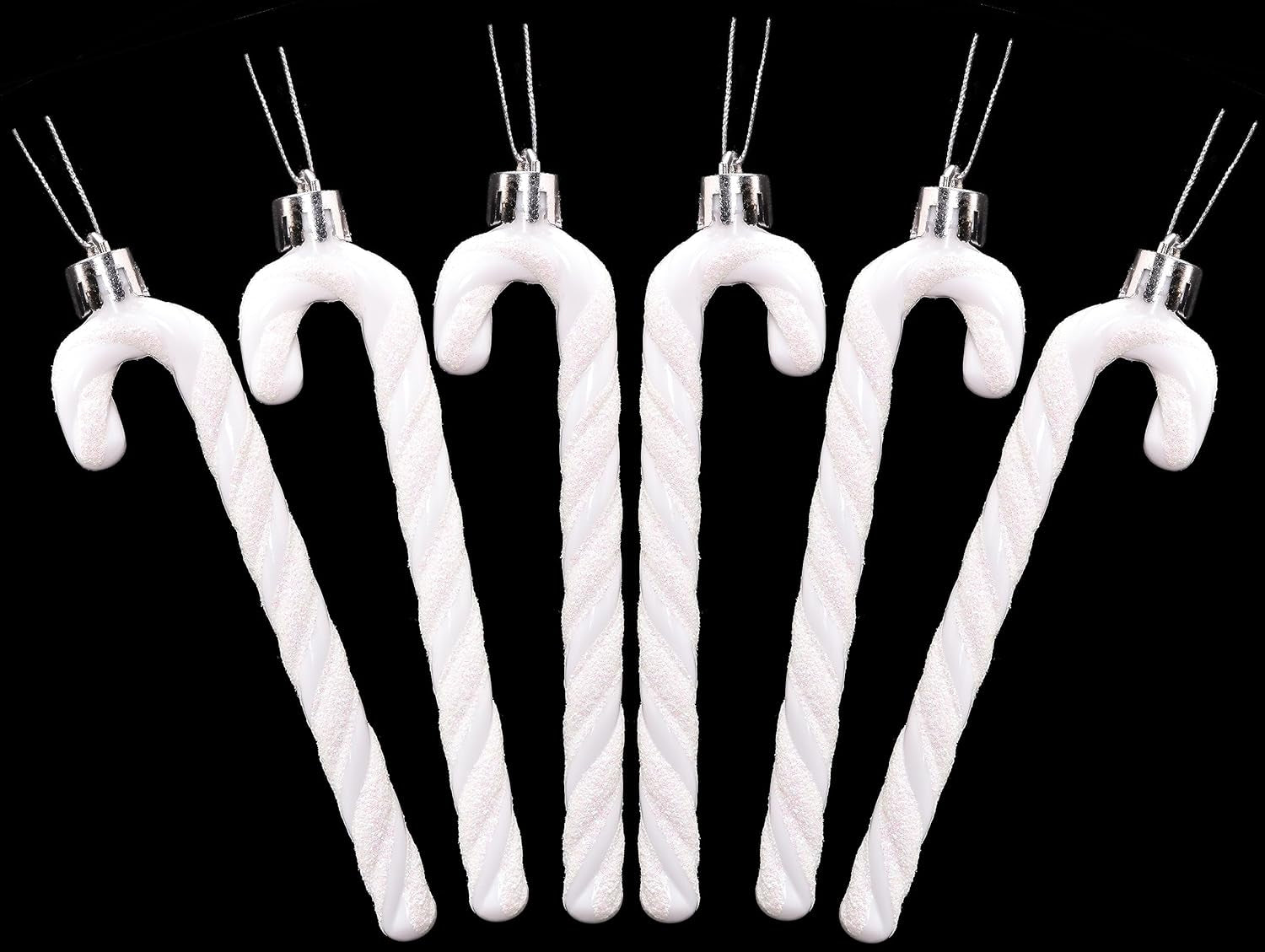 ® Set of 6 Black & White Glitter Candy Cane Christmas Tree Ornaments (13 cm)