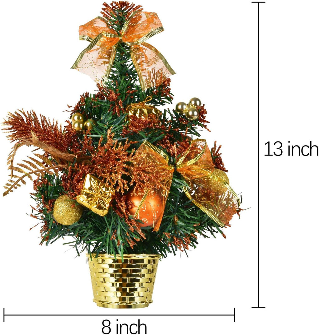 Mini Potted Christmas Tree - PVC Tabletop Pine Ornament for Holiday Decorations (Gold)