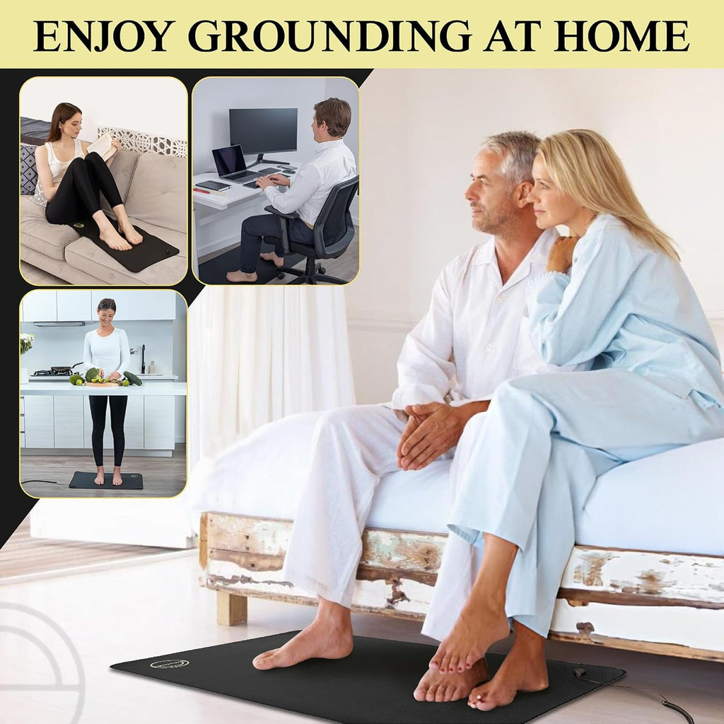 Grounding Mat for Feet (13x29 in) – Earth-Connected Wellness Solution for Pain Relief, Muscle Tension Reduction, and Relaxation – Portable Grounding Pad with Outlet Tester by