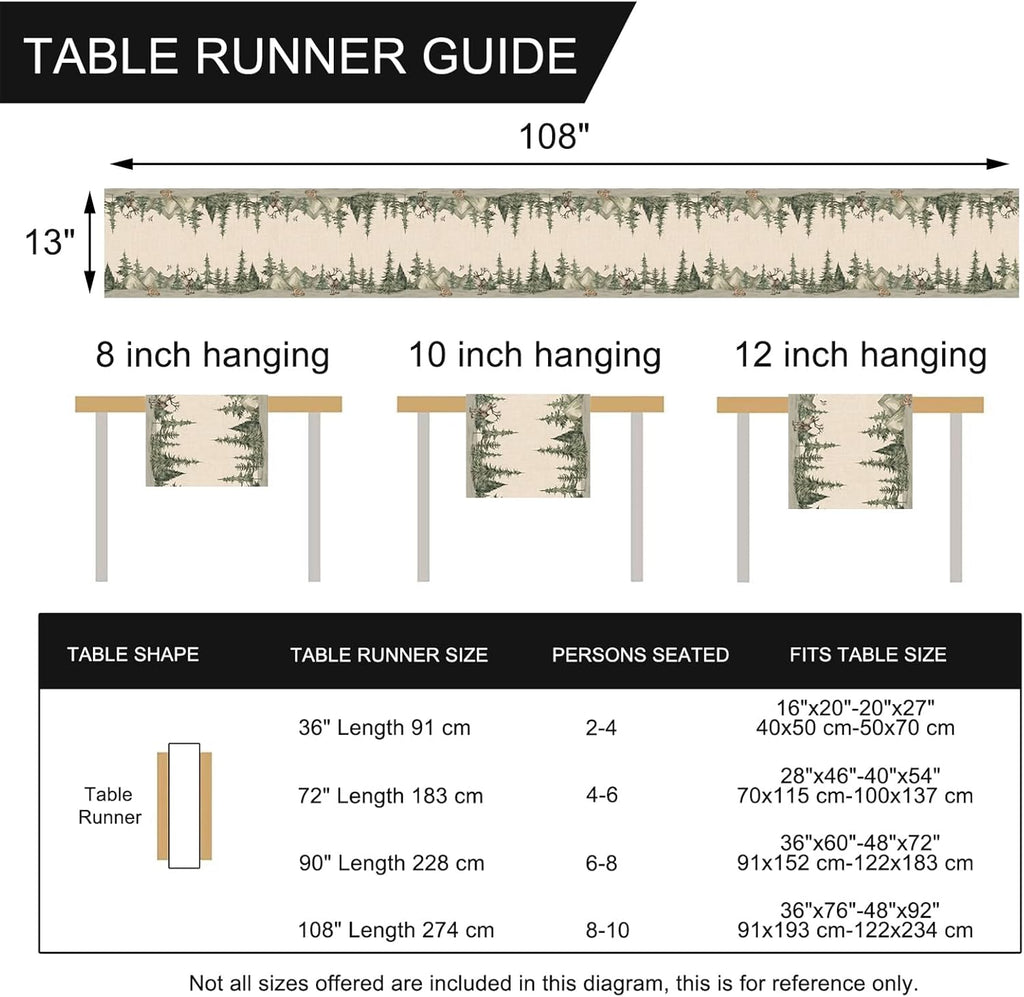 Winter Forest Reindeer Table Runner - Burlap Christmas Home Decor 13X108