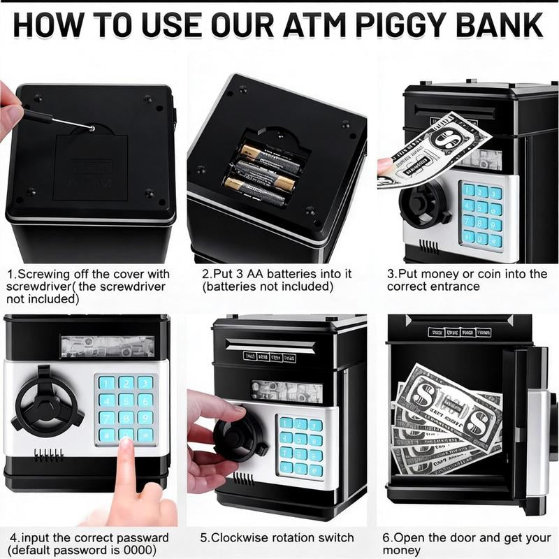 Electronic Piggy Bank with 4-Digit Password Lock - Secure Coin Savings Box and Automatic Banknote Suction for Children Aged 3-12 - Ideal Gift for Birthdays and New Year Celebrations, Functions as a Toy or Game