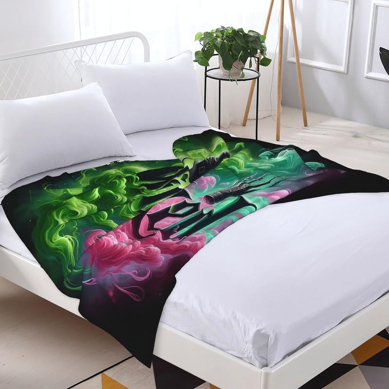 Enchanting Anime-Inspired Flannel Blanket - Cozy Witch Hat & Crown Design for All-Season Comfort in Your Living Room, Office, and On-the-Go
