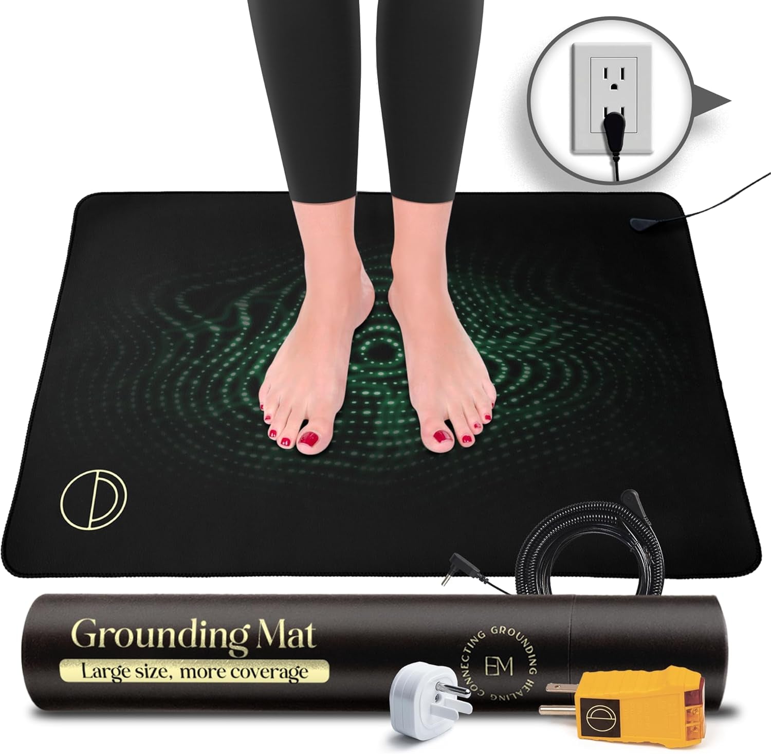Grounding Mat for Feet (13x29 in) – Earth-Connected Wellness Solution for Pain Relief, Muscle Tension Reduction, and Relaxation – Portable Grounding Pad with Outlet Tester by